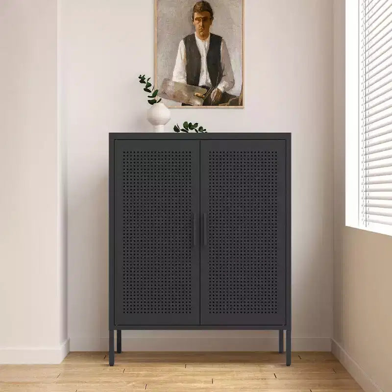 VIYET 31.5 Armoire de rangement métallique - 2 portes et 2 étagères réglables, Armoire à dossiers en acier (sans serrure), Noir