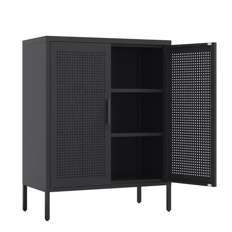 VIYET 31.5 Armoire de rangement métallique - 2 portes et 2 étagères réglables, Armoire à dossiers en acier (sans serrure), Noir