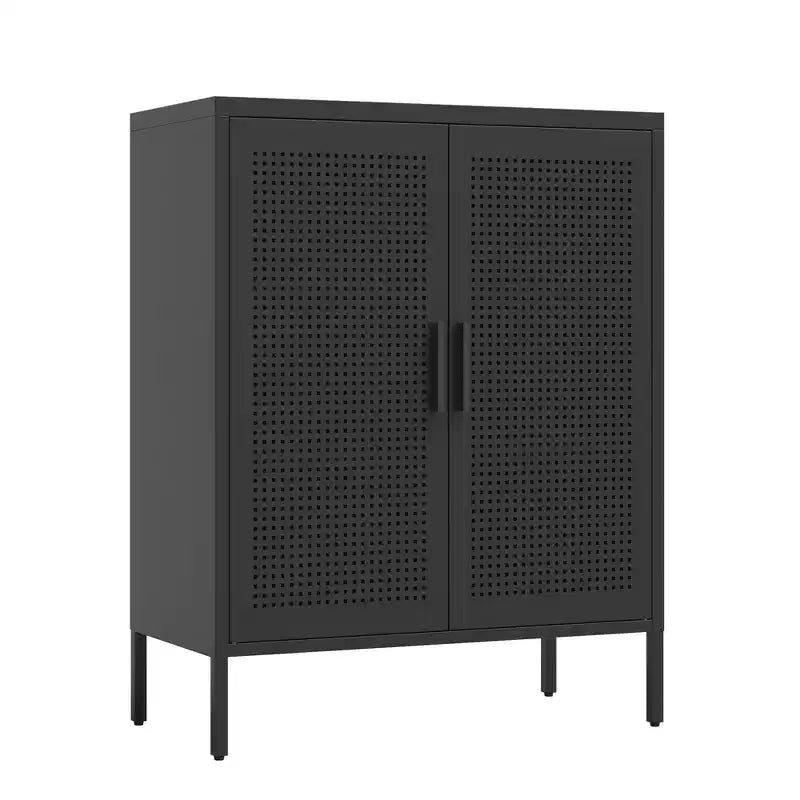 VIYET 31.5 Armoire de rangement métallique - 2 portes et 2 étagères réglables, Armoire à dossiers en acier (sans serrure), Noir