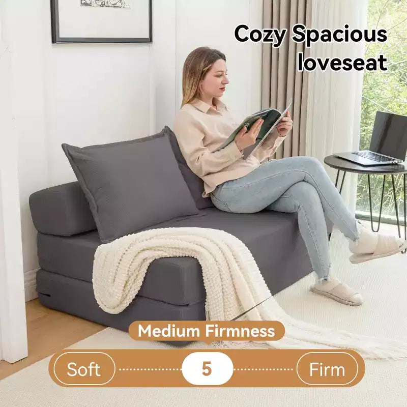 MAYEERTY Canapé-Lit Pliant avec Oreiller, Chaise Longue, Matelas de Sol avec Dossier pour Salon, Dortoir, Chambre d'amis, Bureau à Domicile, Lit Jumeau
