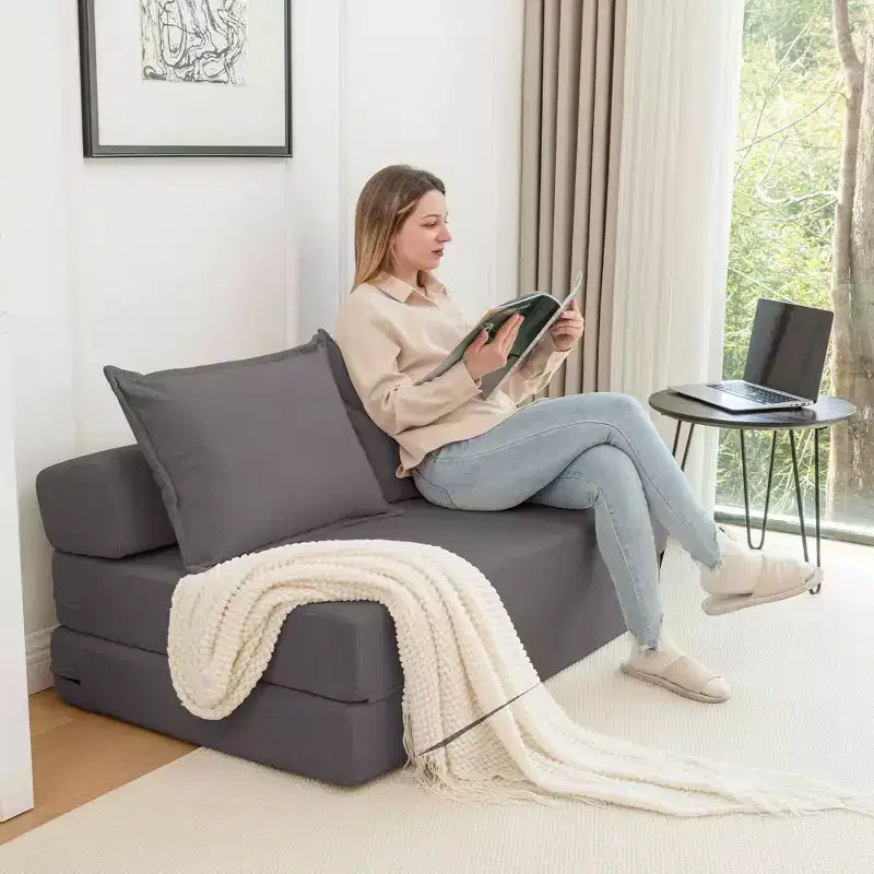 MAYEERTY Canapé-Lit Pliant avec Oreiller, Chaise Longue, Matelas de Sol avec Dossier pour Salon, Dortoir, Chambre d'amis, Bureau à Domicile, Lit Jumeau