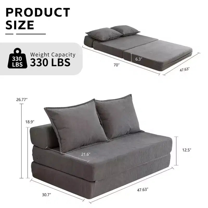 MAYEERTY Canapé-Lit Pliant avec Oreiller, Chaise Longue, Matelas de Sol avec Dossier pour Salon, Dortoir, Chambre d'amis, Bureau à Domicile, Lit Jumeau