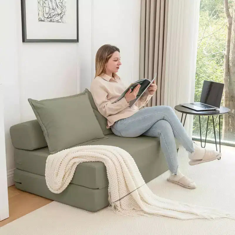MAYEERTY Canapé-Lit Pliant avec Oreiller, Chaise Longue, Matelas de Sol avec Dossier pour Salon, Dortoir, Chambre d'amis, Bureau à Domicile, Lit Jumeau