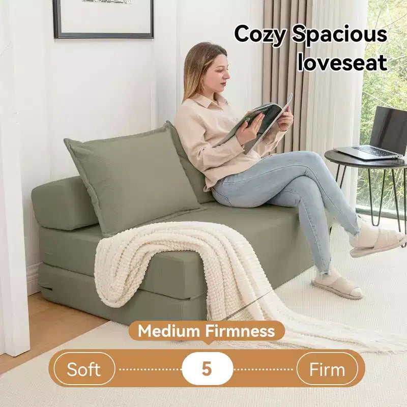 MAYEERTY Canapé-Lit Pliant avec Oreiller, Chaise Longue, Matelas de Sol avec Dossier pour Salon, Dortoir, Chambre d'amis, Bureau à Domicile, Lit Jumeau