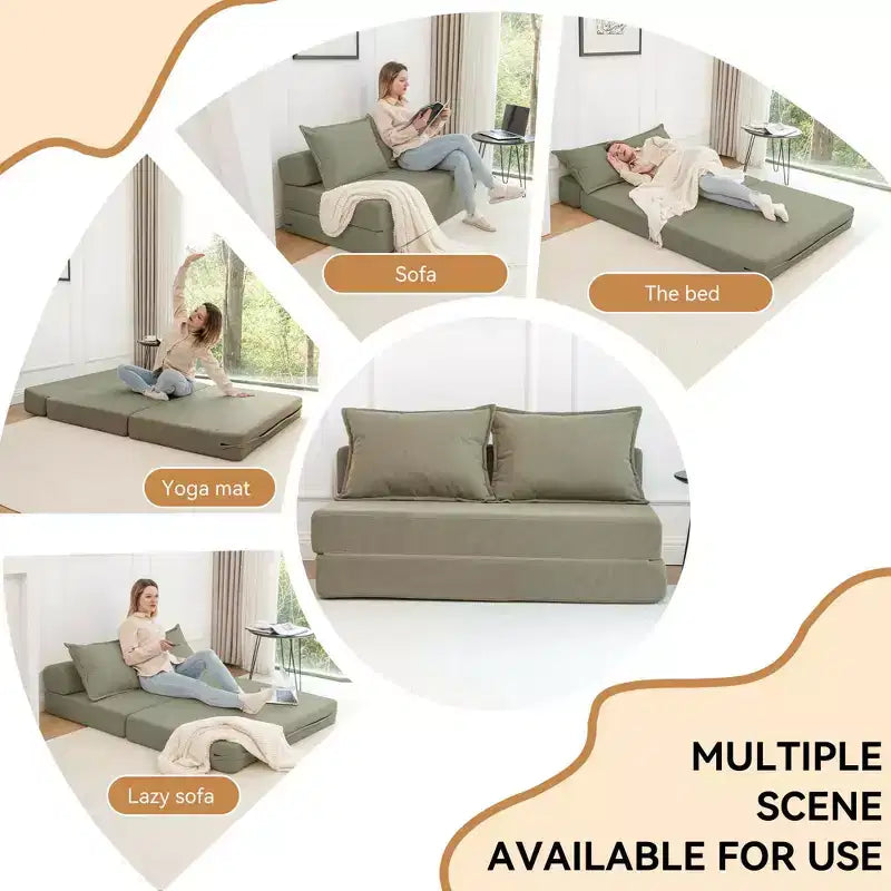 MAYEERTY Canapé-Lit Pliant avec Oreiller, Chaise Longue, Matelas de Sol avec Dossier pour Salon, Dortoir, Chambre d'amis, Bureau à Domicile, Lit Jumeau