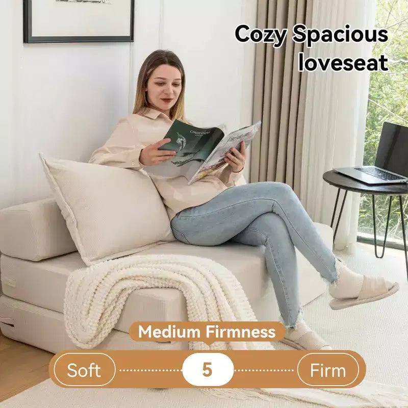 MAYEERTY Canapé-Lit Pliant avec Oreiller, Chaise Longue, Matelas de Sol avec Dossier pour Salon, Dortoir, Chambre d'amis, Bureau à Domicile, Lit Jumeau