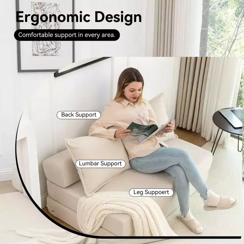 MAYEERTY Canapé-Lit Pliant avec Oreiller, Chaise Longue, Matelas de Sol avec Dossier pour Salon, Dortoir, Chambre d'amis, Bureau à Domicile, Lit Jumeau