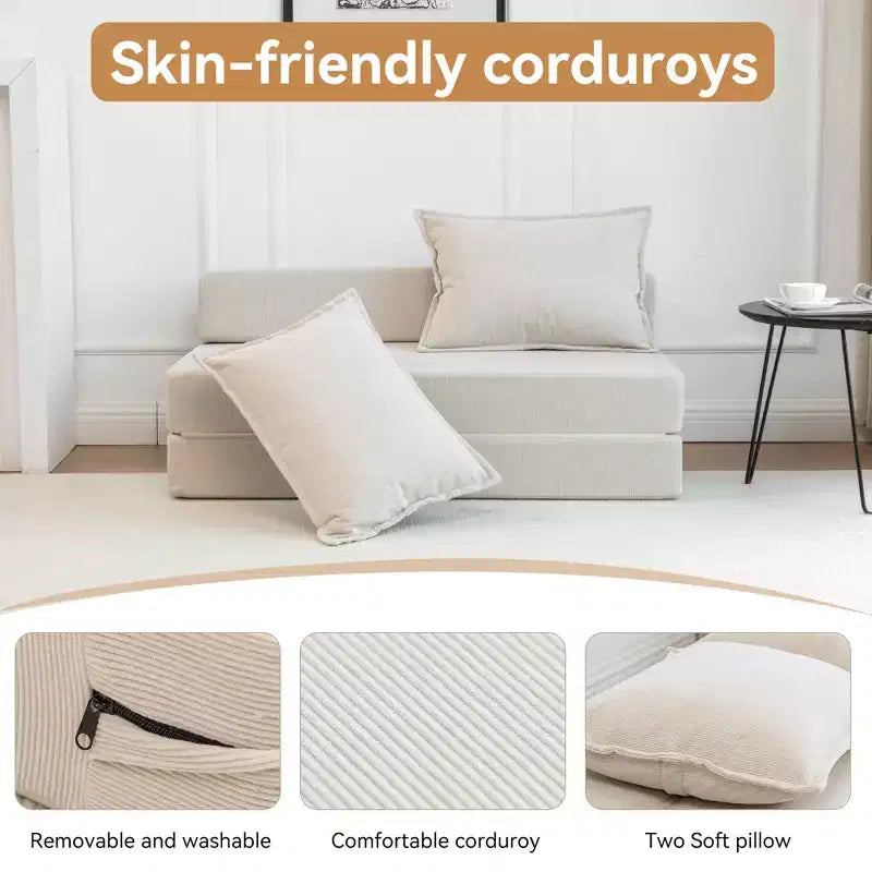MAYEERTY Canapé-Lit Pliant avec Oreiller, Chaise Longue, Matelas de Sol avec Dossier pour Salon, Dortoir, Chambre d'amis, Bureau à Domicile, Lit Jumeau