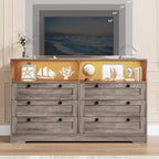 Commode à 6 tiroirs pour chambre à coucher, avec lumières LED RGB et prise de courant, commode de 140 cm de large, meuble TV pour téléviseurs de 55 pouces, pour salon, entrée