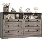 Commode à 6 tiroirs pour chambre à coucher, avec lumières LED RGB et prise de courant, commode de 140 cm de large, meuble TV pour téléviseurs de 55 pouces, pour salon, entrée