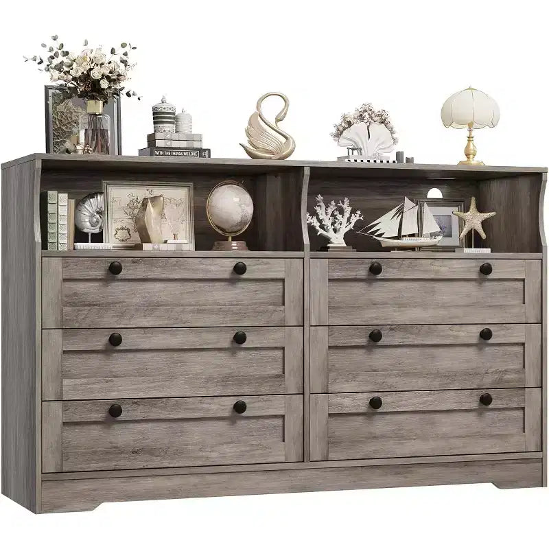 Commode à 6 tiroirs pour chambre à coucher, avec lumières LED RGB et prise de courant, commode de 140 cm de large, meuble TV pour téléviseurs de 55 pouces, pour salon, entrée