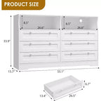 Commode à 6 tiroirs pour chambre à coucher, avec lumières LED RGB et prise de courant, commode de 140 cm de large, meuble TV pour téléviseurs de 55 pouces, pour salon, entrée