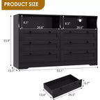 Commode à 6 tiroirs pour chambre à coucher, avec lumières LED RGB et prise de courant, commode de 140 cm de large, meuble TV pour téléviseurs de 55 pouces, pour salon, entrée