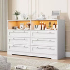 Commode à 6 tiroirs pour chambre à coucher, avec lumières LED RGB et prise de courant, commode de 140 cm de large, meuble TV pour téléviseurs de 55 pouces, pour salon, entrée