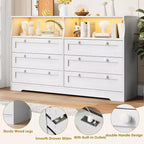 Commode à 6 tiroirs pour chambre à coucher, avec lumières LED RGB et prise de courant, commode de 140 cm de large, meuble TV pour téléviseurs de 55 pouces, pour salon, entrée