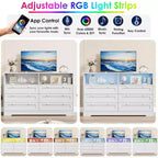 Commode à 6 tiroirs pour chambre à coucher, avec lumières LED RGB et prise de courant, commode de 140 cm de large, meuble TV pour téléviseurs de 55 pouces, pour salon, entrée