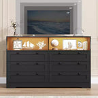 Commode à 6 tiroirs pour chambre à coucher, avec lumières LED RGB et prise de courant, commode de 140 cm de large, meuble TV pour téléviseurs de 55 pouces, pour salon, entrée