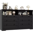 6 Drawer Dresser for Bedroom, with RGB LED Lights & Power Outlet, 55 Wide Chests of Drawers Dresser TV Stand for 55 Inch TV,for Living Room,Entryway