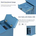 Table d'appoint classique vintage avec ports USB et 1 tiroir avec porte-gobelets, table de chevet étroite pour salon et chambre à coucher