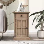 Table d'appoint classique vintage avec ports USB et 1 tiroir avec porte-gobelets, table de chevet étroite pour salon et chambre à coucher