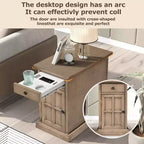 Table d'appoint classique vintage avec ports USB et 1 tiroir avec porte-gobelets, table de chevet étroite pour salon et chambre à coucher