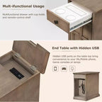 Table d'appoint classique vintage avec ports USB et 1 tiroir avec porte-gobelets, table de chevet étroite pour salon et chambre à coucher