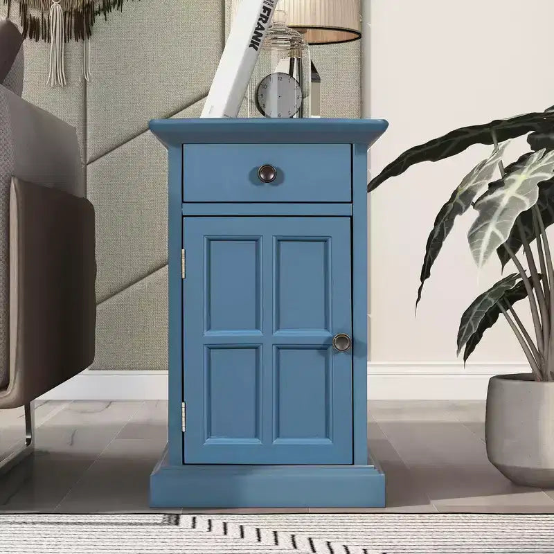Table d'appoint classique vintage avec ports USB et 1 tiroir avec porte-gobelets, table de chevet étroite pour salon et chambre à coucher