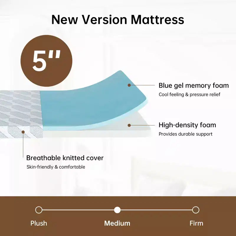 EHMKNP Matelas de 5 pouces pour lits jumeaux/jumeaux XL/doubles pour adultes adolescents célibataires, matelas en mousse à mémoire de forme rafraîchissante, housse amovible lavable, fermeté moyenne