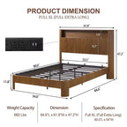 Cadre de lit extra-large et étendu de 213 cm JVNOXK avec tête de lit de rangement, station de charge intégrée, design incurvé, finition noyer