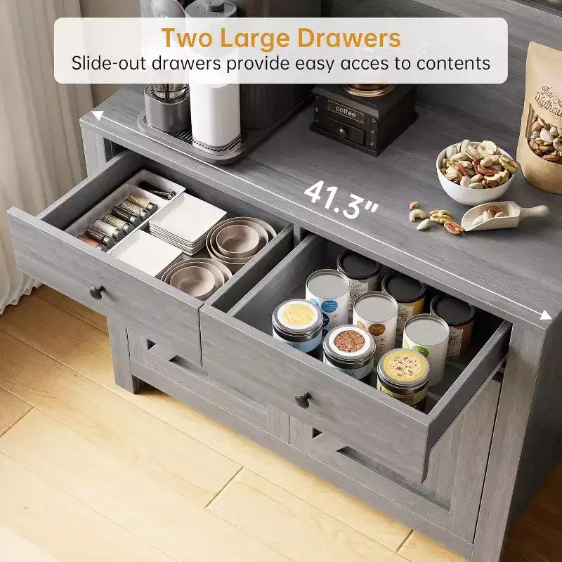 Armoire de cuisine avec support pour micro-ondes, armoire de type « hutch » autoportante avec buffet, grandes armoires de rangement pour cuisine, salle à manger