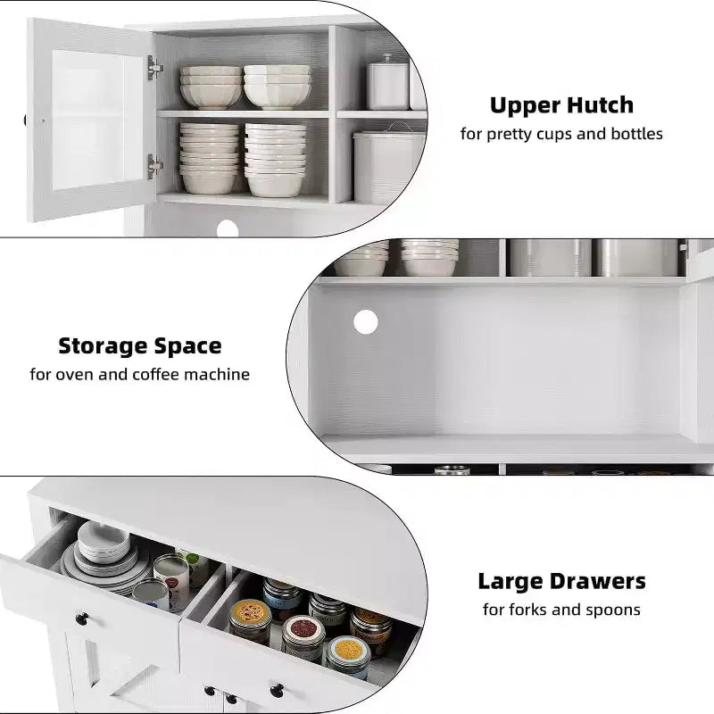 Armoire de cuisine avec support pour micro-ondes, armoire de type « hutch » autoportante avec buffet, grandes armoires de rangement pour cuisine, salle à manger
