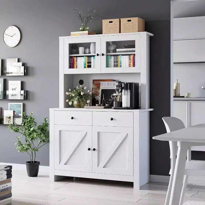 Armoire de cuisine avec support pour micro-ondes, armoire de type « hutch » autoportante avec buffet, grandes armoires de rangement pour cuisine, salle à manger