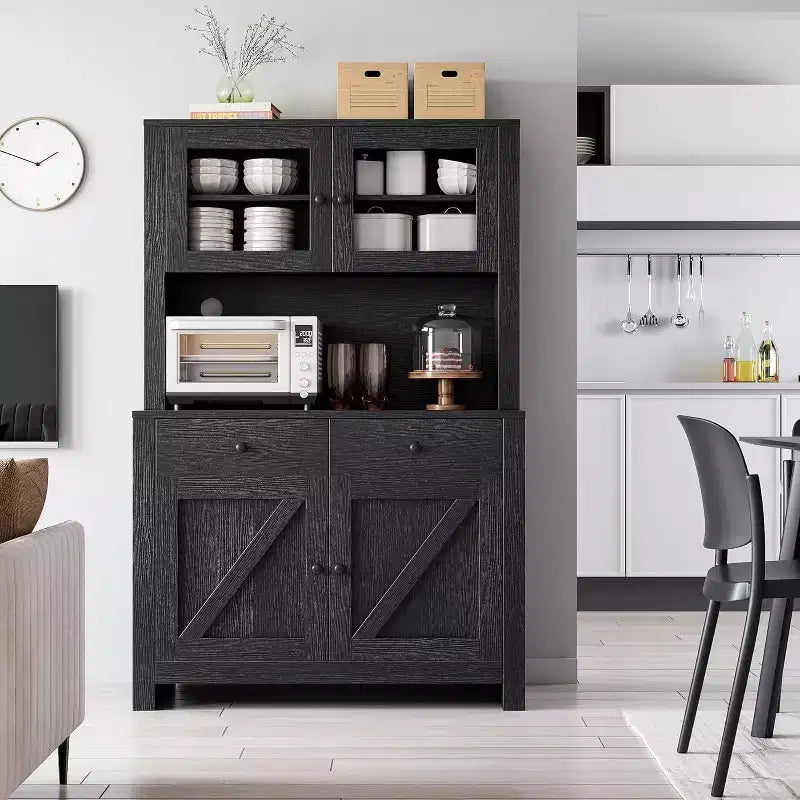 Armoire de cuisine avec support pour micro-ondes, armoire de type « hutch » autoportante avec buffet, grandes armoires de rangement pour cuisine, salle à manger