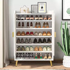 TUYOHW Armoire à Chaussures 7 Niveaux, Organisateur de Rangement de Chaussures Grande Capacité avec Étagères Réglables et Portes, Meuble d'entrée Autonome pour Plus de 20 Paires, Blanc