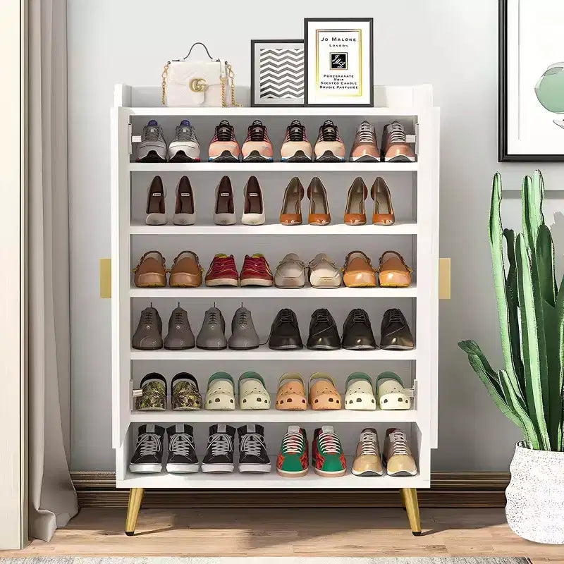 TUYOHW Armoire à Chaussures 7 Niveaux, Organisateur de Rangement de Chaussures Grande Capacité avec Étagères Réglables et Portes, Meuble d'entrée Autonome pour Plus de 20 Paires, Blanc