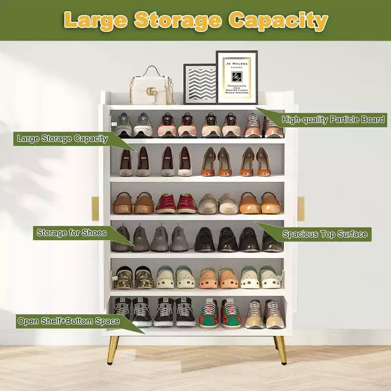 TUYOHW Armoire à Chaussures 7 Niveaux, Organisateur de Rangement de Chaussures Grande Capacité avec Étagères Réglables et Portes, Meuble d'entrée Autonome pour Plus de 20 Paires, Blanc