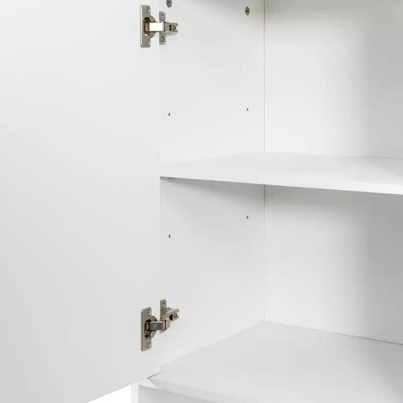 VIYET 63 Meuble de Buanderie Autoportant Blanc - Panneaux de Particules+MDF, Panier à Linge Rabattable, Étagères Réglables & Multiples Rangement