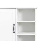 VIYET 63 Meuble de Buanderie Autoportant Blanc - Panneaux de Particules+MDF, Panier à Linge Rabattable, Étagères Réglables & Multiples Rangement