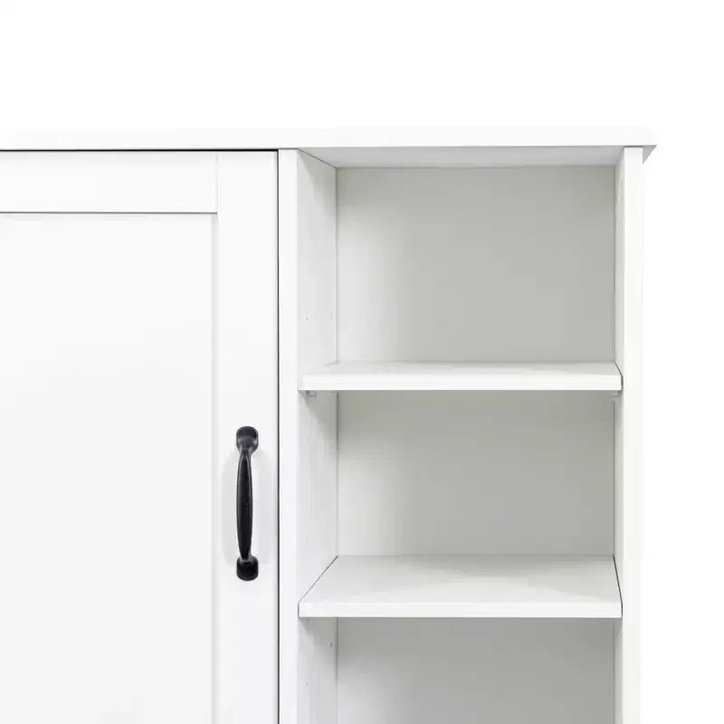 VIYET 63 Meuble de Buanderie Autoportant Blanc - Panneaux de Particules+MDF, Panier à Linge Rabattable, Étagères Réglables & Multiples Rangement