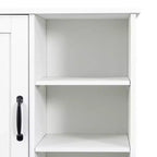 VIYET 63 Meuble de Buanderie Autoportant Blanc - Panneaux de Particules+MDF, Panier à Linge Rabattable, Étagères Réglables & Multiples Rangement