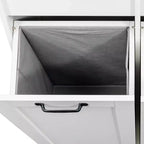 VIYET 63 Meuble de Buanderie Autoportant Blanc - Panneaux de Particules+MDF, Panier à Linge Rabattable, Étagères Réglables & Multiples Rangement