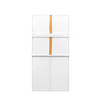 VIYET 63 Meuble de Buanderie Autoportant Blanc - Panneaux de Particules+MDF, Panier à Linge Rabattable, Étagères Réglables & Multiples Rangement