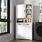 VIYET 63 Meuble de Buanderie Autoportant Blanc - Panneaux de Particules+MDF, Panier à Linge Rabattable, Étagères Réglables & Multiples Rangement