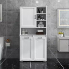 VIYET 63 Meuble de Buanderie Autoportant Blanc - Panneaux de Particules+MDF, Panier à Linge Rabattable, Étagères Réglables & Multiples Rangement