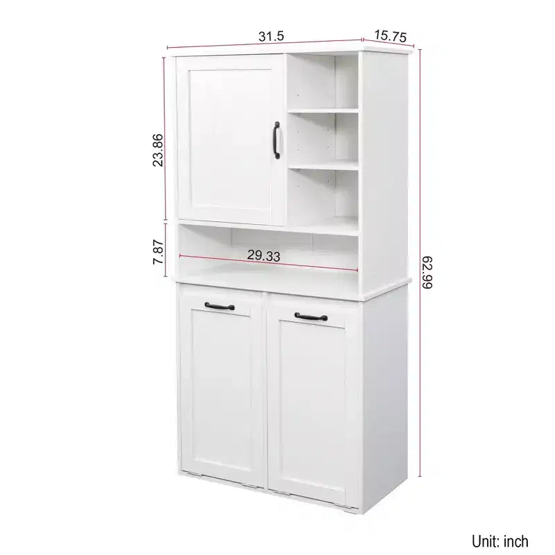 VIYET 63 Meuble de Buanderie Autoportant Blanc - Panneaux de Particules+MDF, Panier à Linge Rabattable, Étagères Réglables & Multiples Rangement