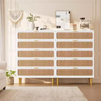 Commode 5 tiroirs en rotin pour chambre à coucher, chiffonnier avec tiroirs profonds, grande commode double pour placard avec plateau large, commode haute en bois pour salon