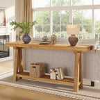 Console Lantine de 70,9 pouces en bois massif, longue table de canapé style ferme avec étagères pour entrée, salon, couloir, vestibule