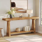 Console Lantine de 70,9 pouces en bois massif, longue table de canapé style ferme avec étagères pour entrée, salon, couloir, vestibule