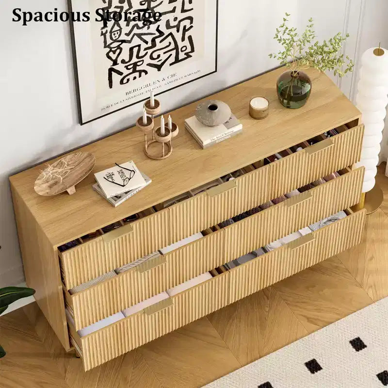 Commode en bois pour chambre à coucher, commode à tiroirs cannelée, commodes modernes en bois pour placard, organisateur de rangement de meubles de chambre à coucher