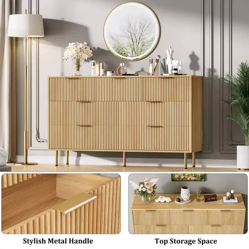 Commode en bois pour chambre à coucher, commode à tiroirs cannelée, commodes modernes en bois pour placard, organisateur de rangement de meubles de chambre à coucher